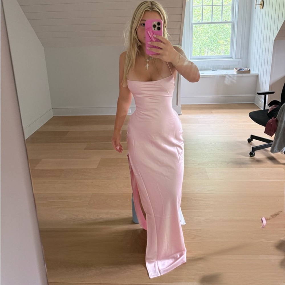 Pink silk prom dress